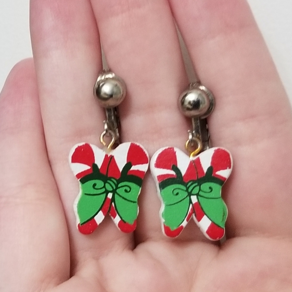 Vtg candy cane clip on earrings, VGUC